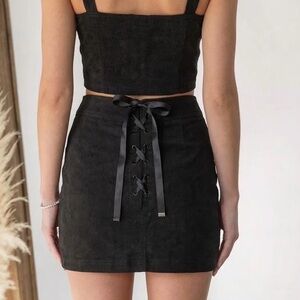 Vintage Saks Fifth Avenue 5/48 Black Lace-Up Back Mini Skirt Sz 10